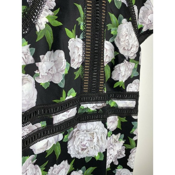 Tadashi Shoji Dress Size 12 Floral Short Sleeve NEW $368 Indigo Floral Neoprene - Picture 7 of 8